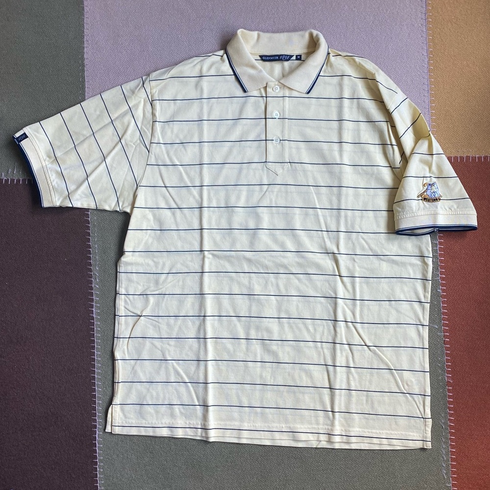 Western Gales Golf Club Scotland Yellow Navy Blue Striped Golf Polo Shirt